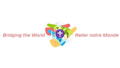 Logo von WOSM 2021 mit Text: Bridging the World - Relier notre Monde