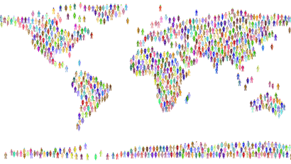 Weltkarte aus lauter bunten Menschen-Symbolen